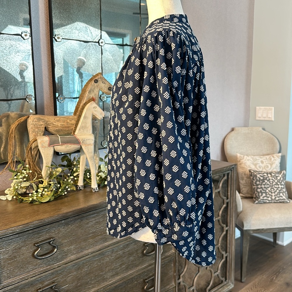 Anthropologie blue and white Dolman Sleeve button up blouse - Picture 9 of 12